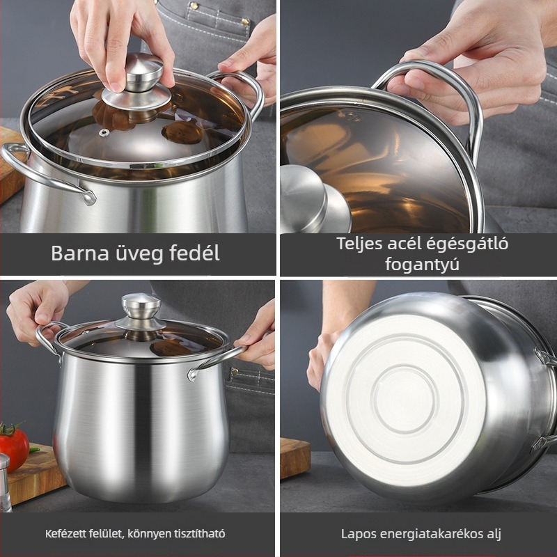Rozsdamentes acél levesesfazék dupla aljú íves pörköltfazék vastagított magas levesesfazék közvetlen gyári szállítás nagy kapacitású rozsdamentes acél ajándékfazék