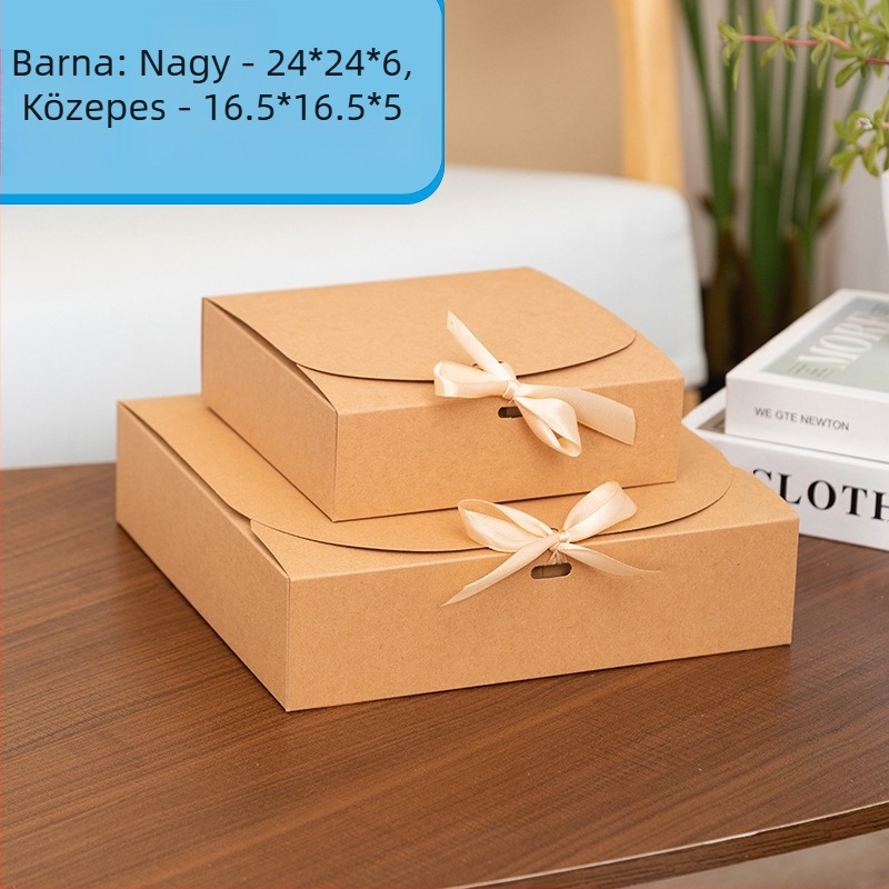 Új, lapos, kézzel készített ajándékdoboz cukorkához, karácsonyi, gyermeknapi ajándékcsomagoló doboz, szalagos, masnis, minden az egyben doboz