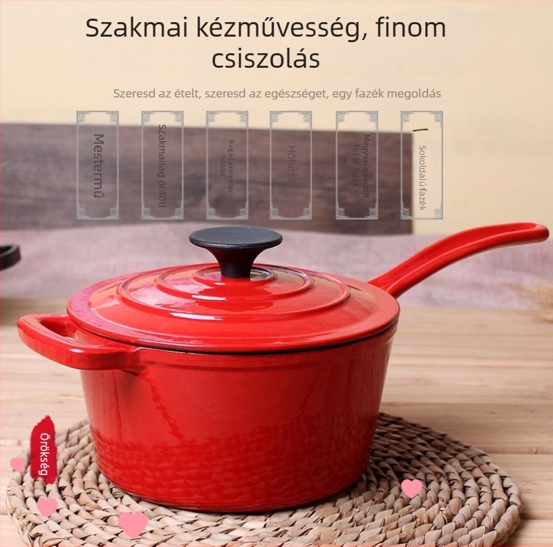 Öntöttvas Külkereskedelmi Párolt Zománc Leveses Fazék Kerek Spanyol Tengeri Ételek Fazék Párolt Hot Pot Indukciós Főzőlap 23/30cm Piros Por