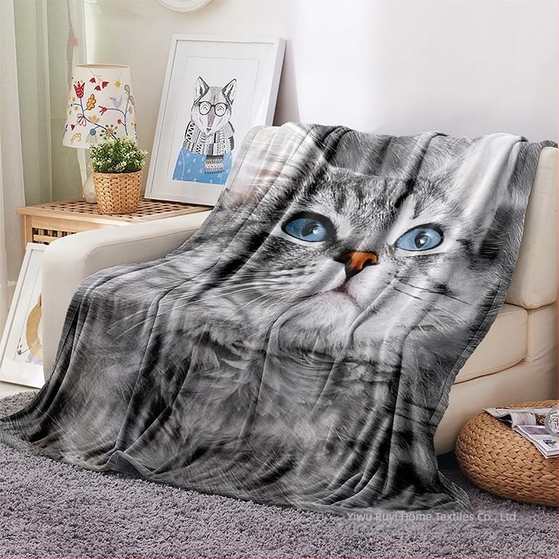 Digitális nyomtatású aranyos macskatakaró, nagy súlyú, vastagított meleg takaró, kültéri kempingtakaró, flanel