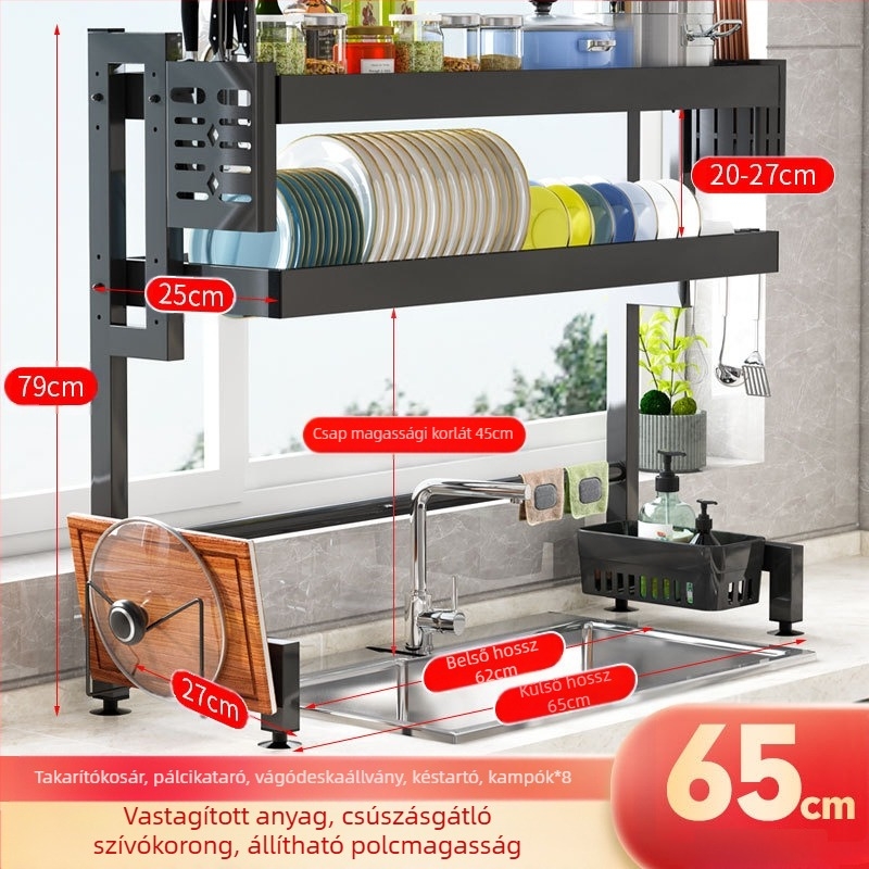 Mosogató lefolyótartó tárolóállvány konyhai rozsdamentes acél teleszkópos lefolyó edénytartó edénytartó edénytartó