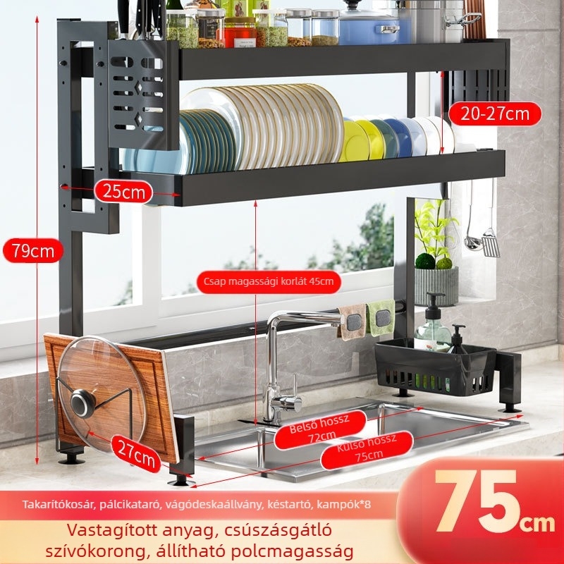 Mosogató lefolyótartó tárolóállvány konyhai rozsdamentes acél teleszkópos lefolyó edénytartó edénytartó edénytartó