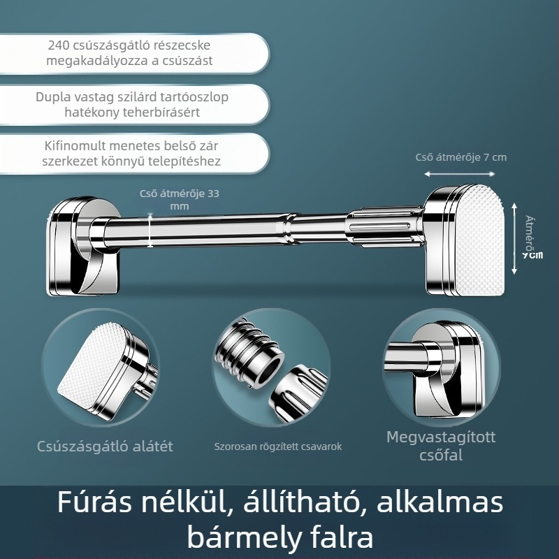 Erkélyes ütésmentes szárítóállvány Teleszkópos rúd Háztartási függönytartó Rozsdamentes acél cső rögzítése Egyetlen hűvös ruhák védelme