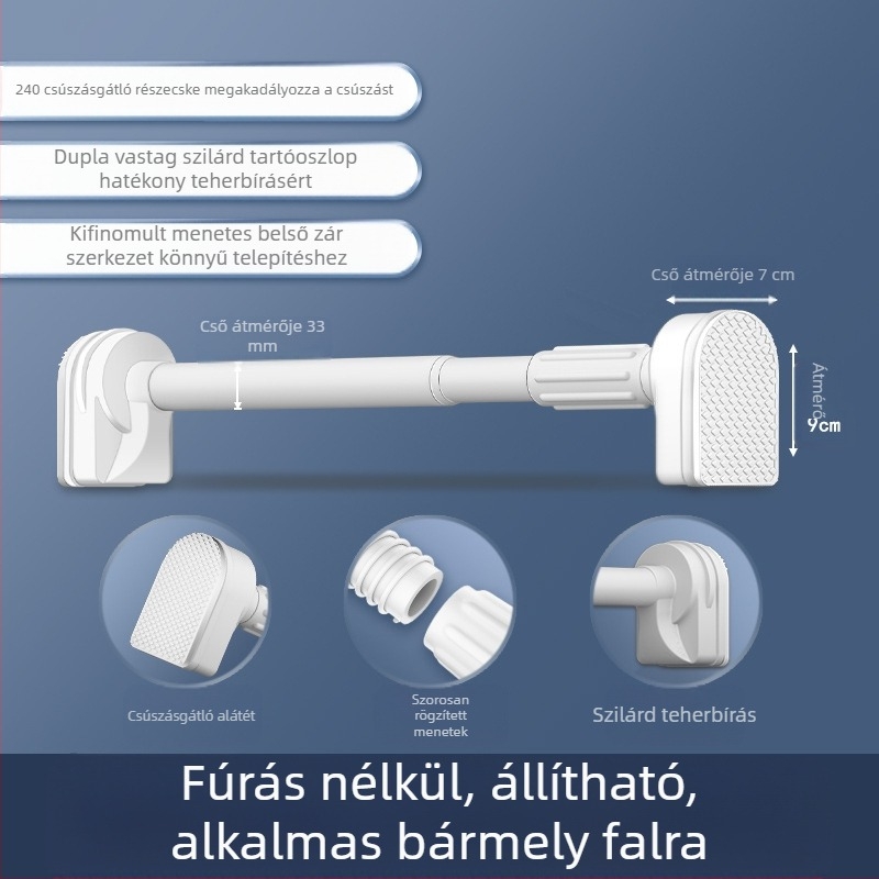 Erkélyes ütésmentes szárítóállvány Teleszkópos rúd Háztartási függönytartó Rozsdamentes acél cső rögzítése Egyetlen hűvös ruhák védelme