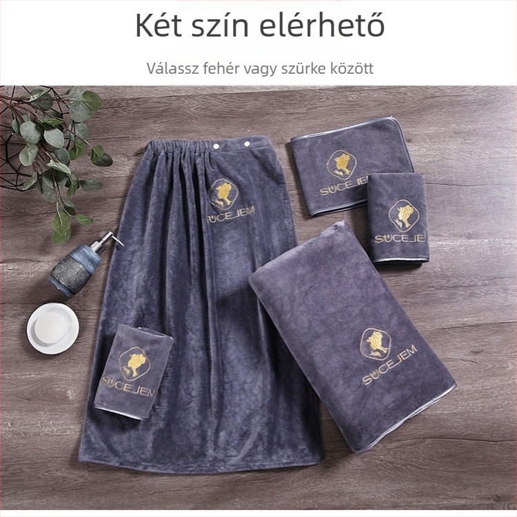 Szépségszalon törölköző mikroszálas, egyedi logóval, tépőzáras, szöszmentes bőrápoló fejkendő, háromrészes szett