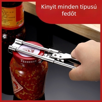 Forgatható, manuálisan állítható, többfunkciós konzervnyitó csúszásgátló kupakkal és csavarós nyitóval