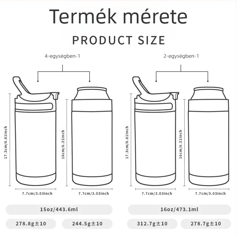 16oz-os űrkupak 4 az 1-ben kólásdoboz 304 rozsdamentes acélból Gyermek termoszpohár hordozható, kísérő kávéscsésze hely