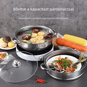 Nagykereskedelmi rozsdamentes acél binaurális gőzölő, vastagított kétrétegű levesgőzölő, háztartási forró edény reklám ajándékedény, egyedi logóval