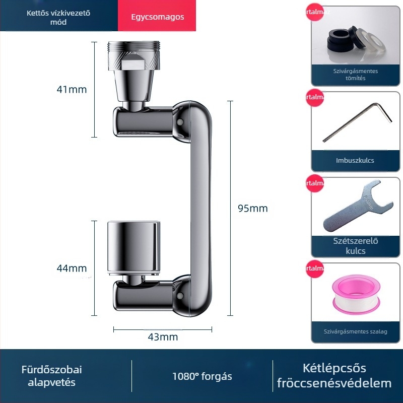Forgatható mechanikus karú univerzális csapfej, többfunkciós víztakarékos hosszabbító kar