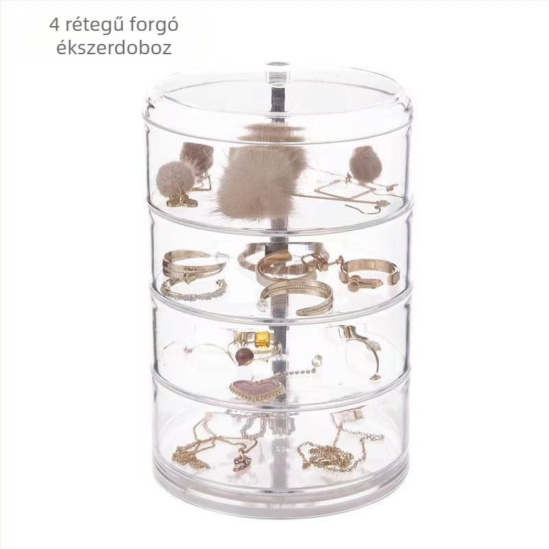 Kozmetikai tárolódoboz, átlátszó akril, hálószoba, forgó, porálló ékszer, hajgyűrű, fülbevaló, púderpamacs, rúzs tárolóállvány