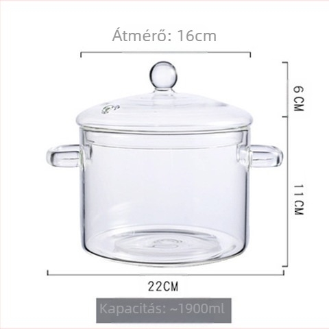 Magas boroszilikát üvegből készült edény, elektromos kerámia tűzhelyhez alkalmas, dupla fogantyújú tésztatál, levesesfazék, főzőedény, zománcozott fazék