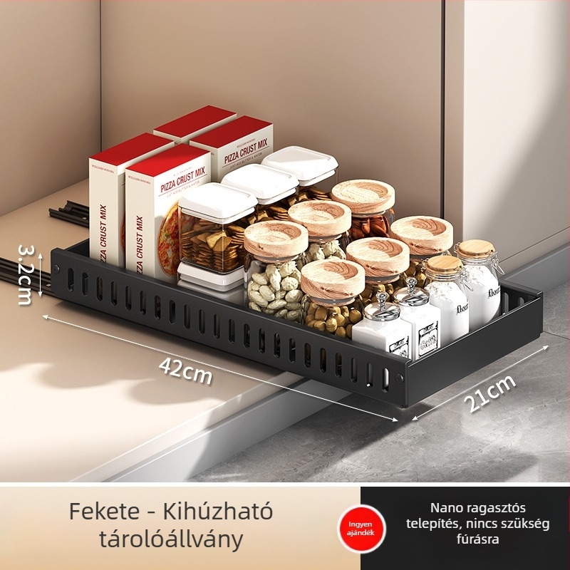 Konyhai tároló edényfedő állvány, állítható edényhelyező edénytartó, pultszekrény, tányér, kihúzható tárolóállvány