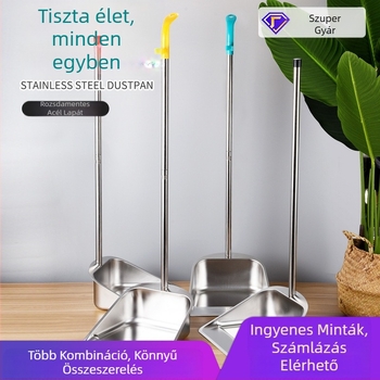Új rozsdamentes acél szemeteslapát vastagított szemetesvödör háztartási kültéri tisztítóvödör szemeteslapát úttisztító eszköz vödör