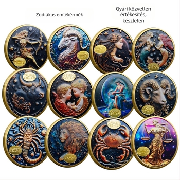 Tizenkét csillagkép emlékérme külkereskedelmi fém színes domborműves emlékérmek csillagkép gyűjtemény érmék határokon átnyúló beszállítók