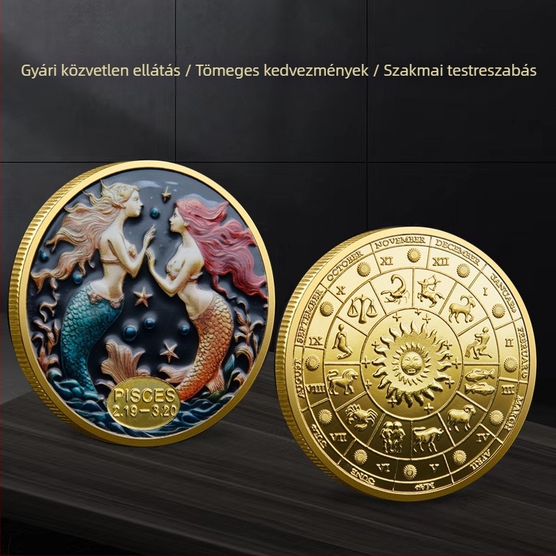 Tizenkét csillagkép emlékérme külkereskedelmi fém színes domborműves emlékérmek csillagkép gyűjtemény érmék határokon átnyúló beszállítók