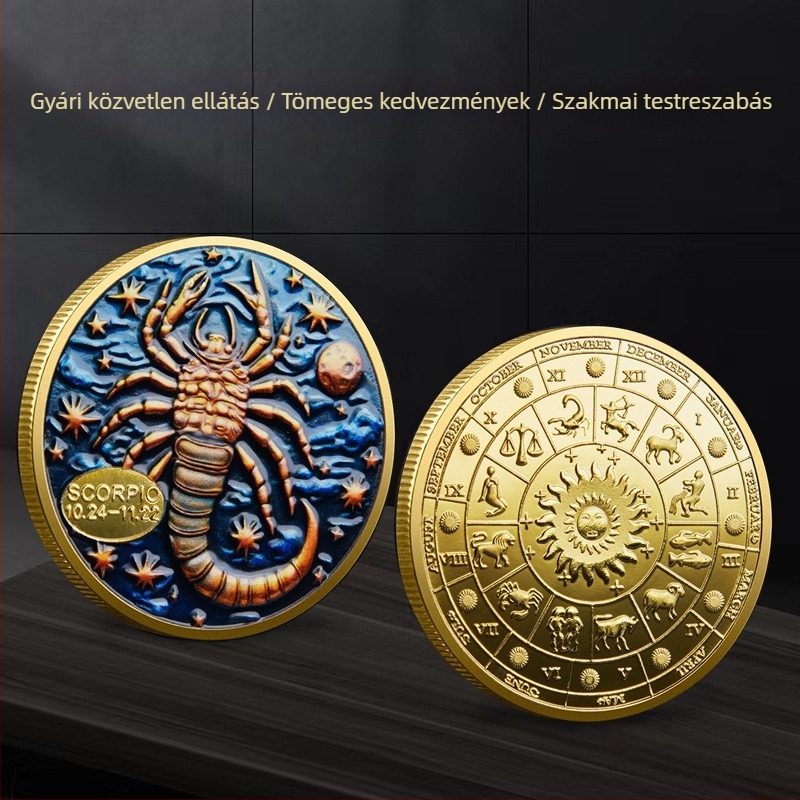 Tizenkét csillagkép emlékérme külkereskedelmi fém színes domborműves emlékérmek csillagkép gyűjtemény érmék határokon átnyúló beszállítók