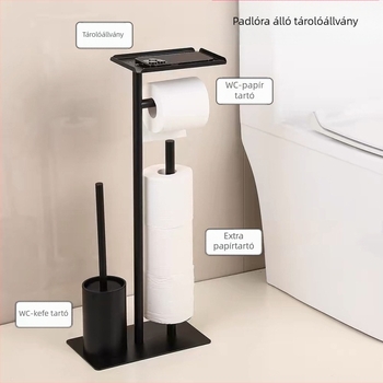 Határokon átnyúló, padlótól padlóig érő, függőleges WC-papírtároló állvány WC-kefetartóval, tekercspapírtartóval külkereskedelem számára
