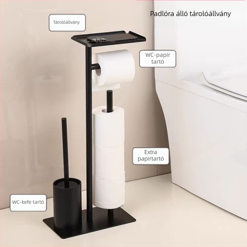Határokon átnyúló, padlótól padlóig érő, függőleges WC-papírtároló állvány WC-kefetartóval, tekercspapírtartóval külkereskedelem számára
