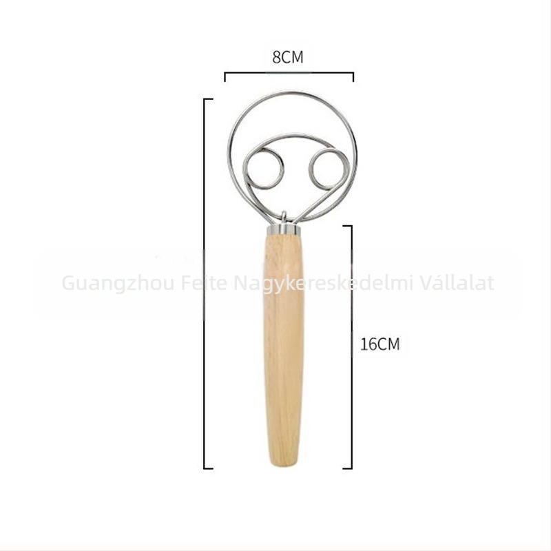 Határokon átnyúló új tölgyfa fogantyúval ellátott lepényhal lisztkeverő tésztakeverő rozsdamentes acél tekercses tojásverő eszköz