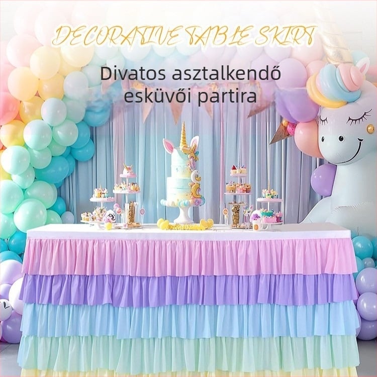 Vastagított sifon esküvői babakonferencia különleges elrendezésű rendezvény sifon partidekoráció téglalap alakú asztalszoknya poliészter