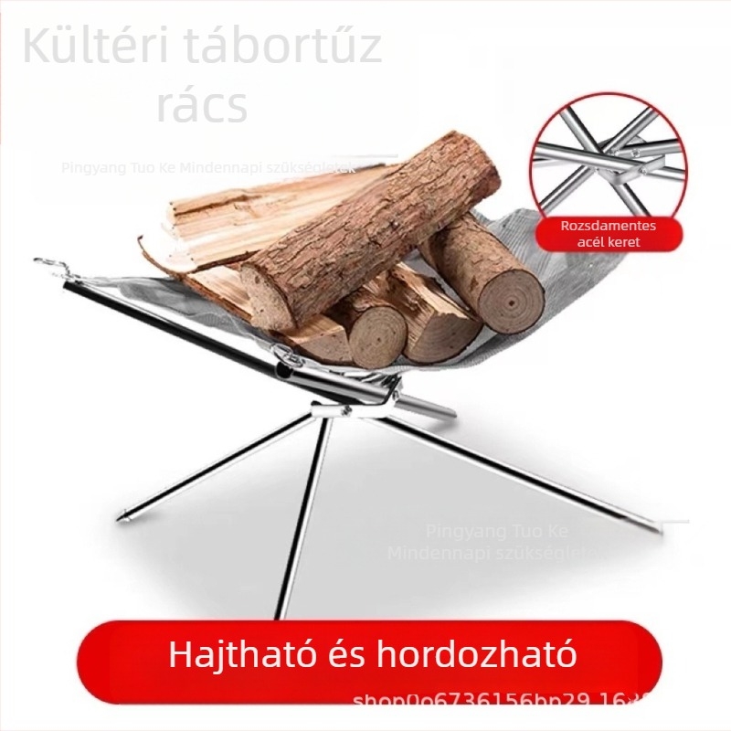 Kültéri összecsukható tábortűztartó, hordozható kempingtűztartó, hordozható tűzrakóhely, kültéri tűzifatartó, kovácsoltvas