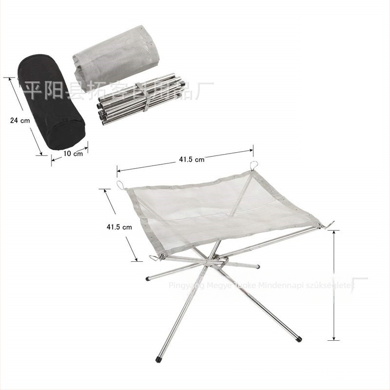 Kültéri összecsukható tábortűztartó, hordozható kempingtűztartó, hordozható tűzrakóhely, kültéri tűzifatartó, kovácsoltvas