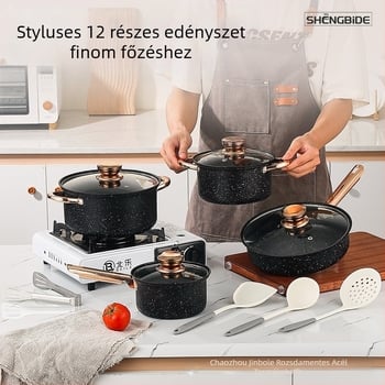 12 darabos Maifan kőedénykészlet, tapadásmentes edénykészlet, ajándék edény, háztartási konyhai főzőkészlet, többcélú edénykészlet