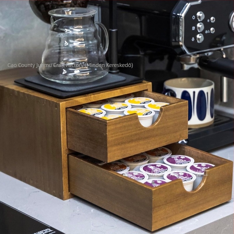 Fa fiókos kávékapszula-tároló doboz, kihúzható teafilter, teáskészlet-tároló állvány, osztott kávéfőző talp