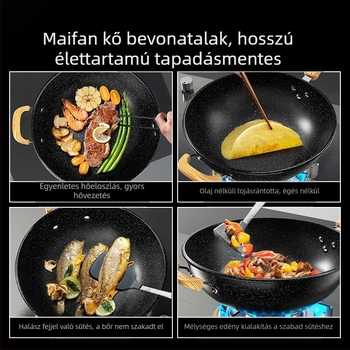 Maifanite tapadásmentes serpenyő, háztartási wok, wok, vas serpenyő, indukciós tűzhely, gáztűzhelyhez alkalmas, speciális serpenyőhöz