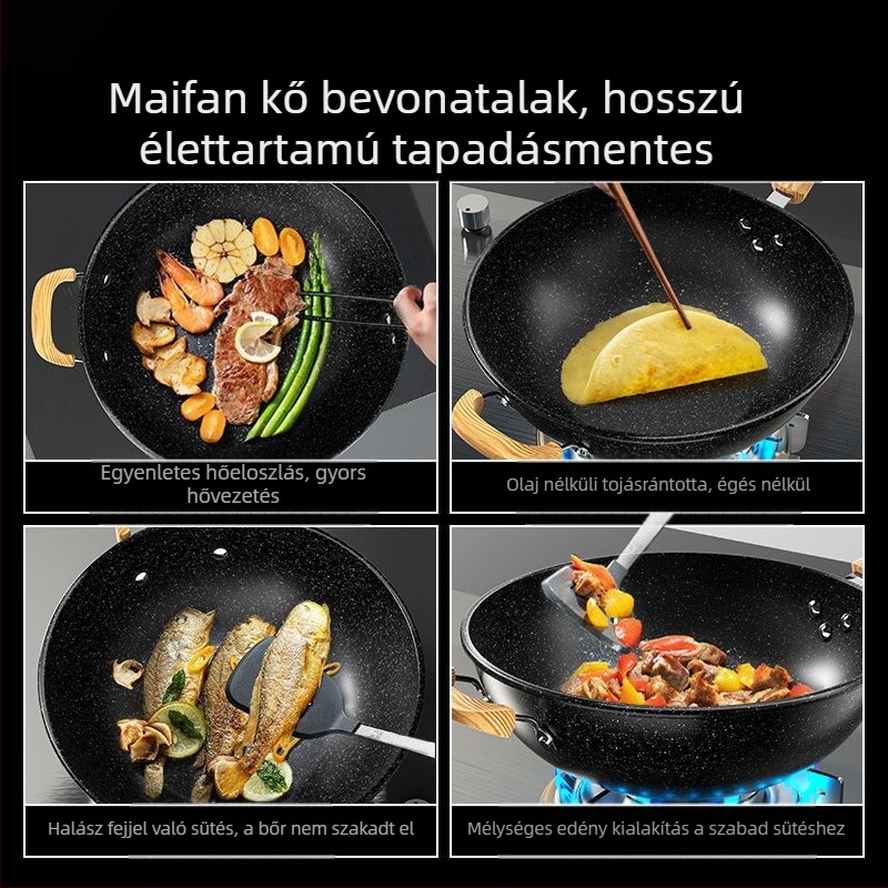 Maifanite tapadásmentes serpenyő, háztartási wok, wok, vas serpenyő, indukciós tűzhely, gáztűzhelyhez alkalmas, speciális serpenyőhöz