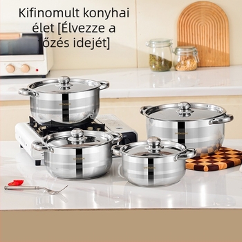 Határokon átnyúló, népszerű rozsdamentes acél leveses edény, vastagított kompozit aljú konyhai edény, nyolc darabos készlet