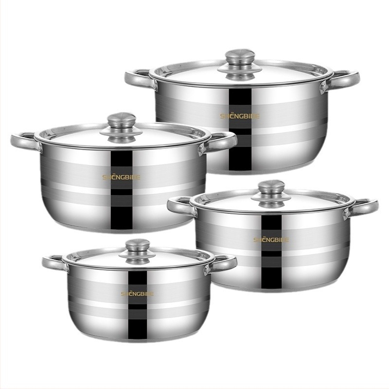 Határokon átnyúló, népszerű rozsdamentes acél leveses edény, vastagított kompozit aljú konyhai edény, nyolc darabos készlet