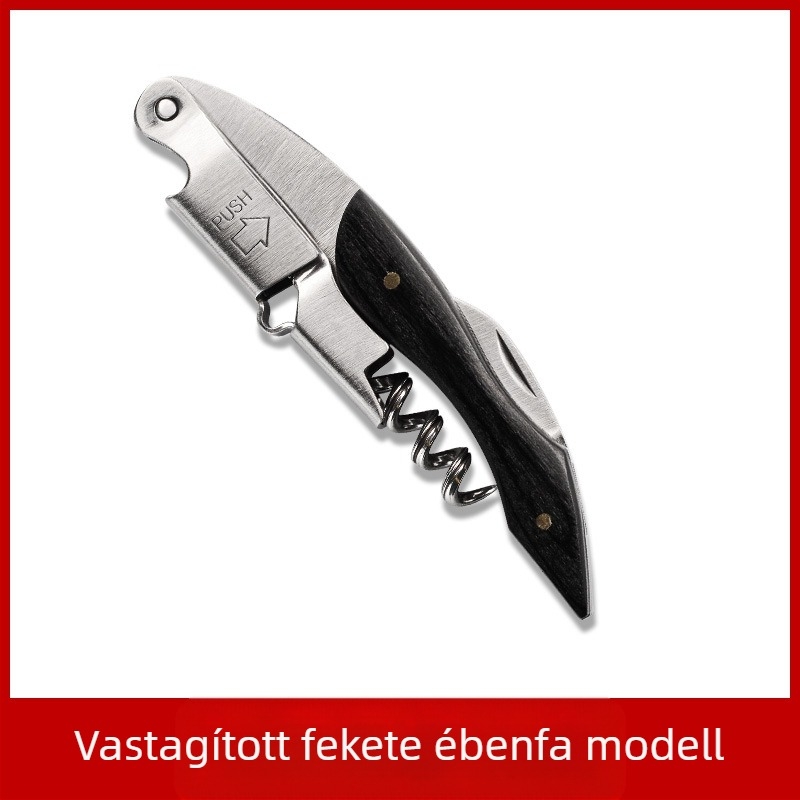 Rozsdamentes acélból készült Seahorse kés, borosüvegnyitó, multifunkcionális tömörfa bornyitó, bornyitó, LOGO felirattal