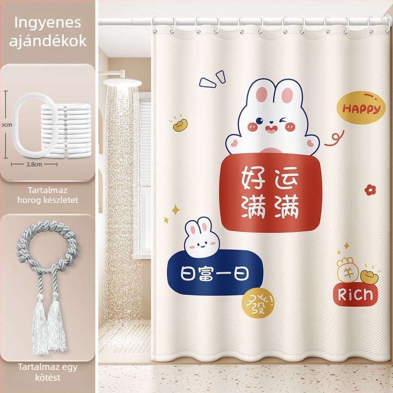 Fürdőszobai zuhanyfüggöny, vízálló és penészálló anyag, fürdőszobai válaszfal, WC, zuhanykabin, vízfüggöny, luxus fürdőfüggöny