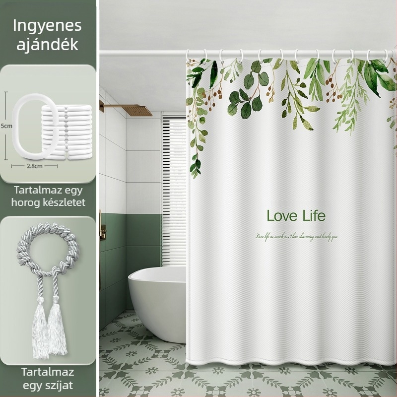 Fürdőszobai zuhanyfüggöny, vízálló és penészálló anyag, fürdőszobai válaszfal, WC, zuhanykabin, vízfüggöny, luxus fürdőfüggöny