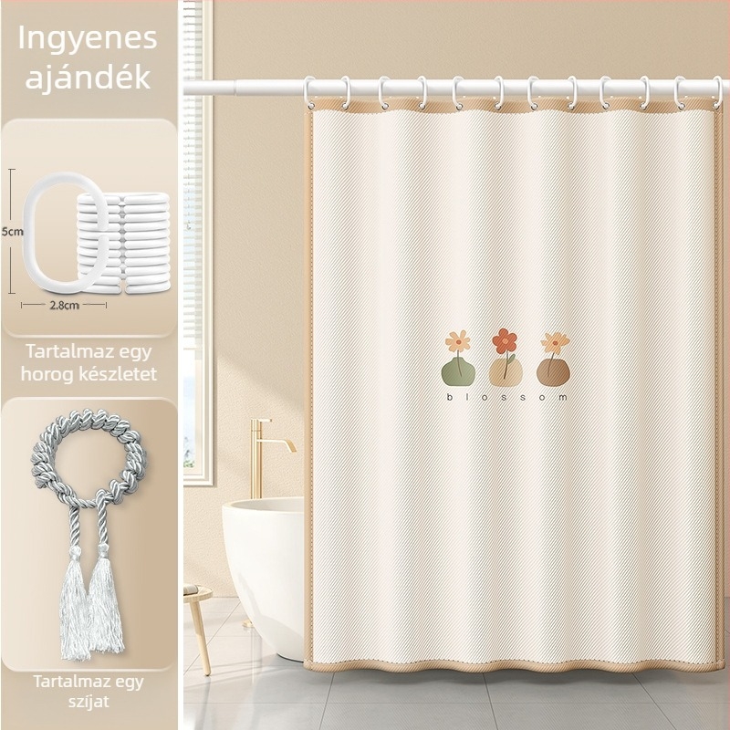 Fürdőszobai zuhanyfüggöny, vízálló és penészálló anyag, fürdőszobai válaszfal, WC, zuhanykabin, vízfüggöny, luxus fürdőfüggöny