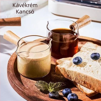 Fa fogantyús kávétejesdoboz Tejespohár boroszilikát üveg kávéspohár kávéfőző készülék extrakciós mérleg mérőpohár Tejespohár fogantyúval