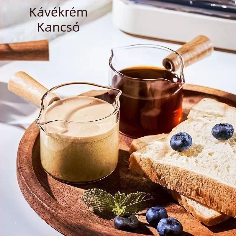 Fa fogantyús kávétejesdoboz Tejespohár boroszilikát üveg kávéspohár kávéfőző készülék extrakciós mérleg mérőpohár Tejespohár fogantyúval