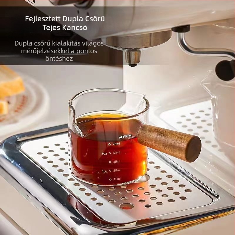 Fa fogantyús kávétejesdoboz Tejespohár boroszilikát üveg kávéspohár kávéfőző készülék extrakciós mérleg mérőpohár Tejespohár fogantyúval