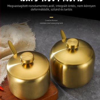 Koreai stílusú rozsdamentes acél fűszeres üveg, konyhai chili szójaszósz üveg, sóüveg kanállal, fűszerdoboz kreatív arany üveg
