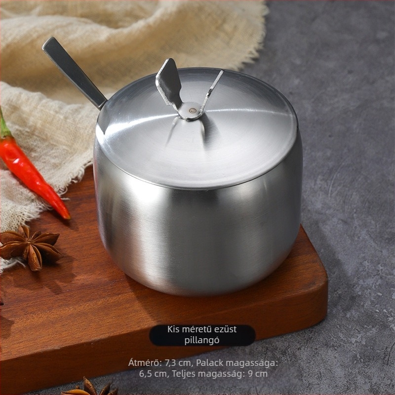 Koreai stílusú rozsdamentes acél fűszeres üveg, konyhai chili szójaszósz üveg, sóüveg kanállal, fűszerdoboz kreatív arany üveg