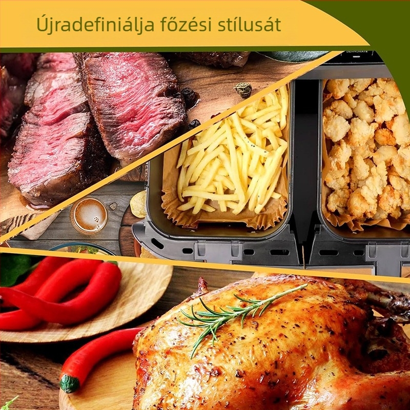 Keresztmetszetű dupla edényes forrólevegős fritőz, téglalap alakú forrólevegős fritőz, papírtál, ninja dupla edényes pergamenpapír, szilikonolaj-papír sütőbe