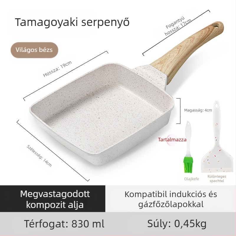 Vastag tojásos, sült orvosi kőből készült négyzet alakú mini steak serpenyő, reggeli japán tamagoyaki serpenyő, tapadásmentes serpenyő
