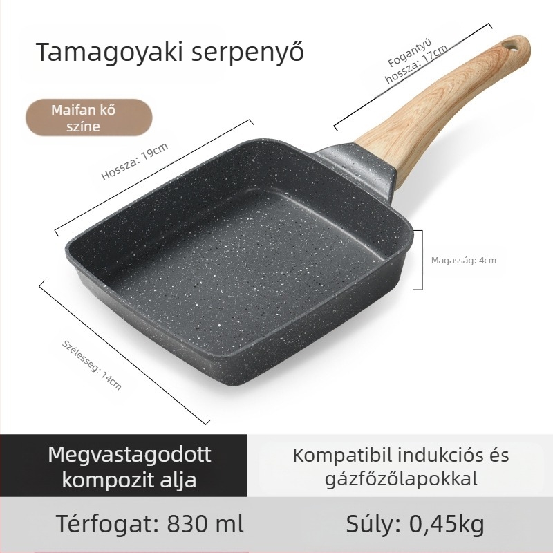 Vastag tojásos, sült orvosi kőből készült négyzet alakú mini steak serpenyő, reggeli japán tamagoyaki serpenyő, tapadásmentes serpenyő