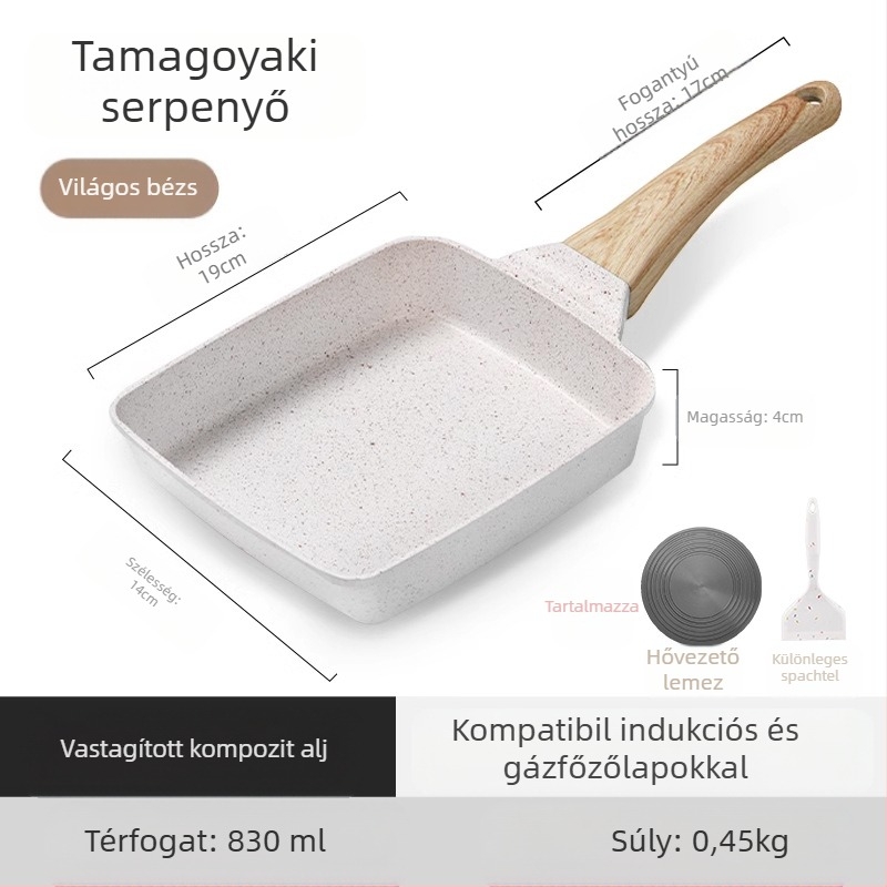 Vastag tojásos, sült orvosi kőből készült négyzet alakú mini steak serpenyő, reggeli japán tamagoyaki serpenyő, tapadásmentes serpenyő