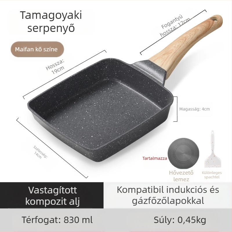 Vastag tojásos, sült orvosi kőből készült négyzet alakú mini steak serpenyő, reggeli japán tamagoyaki serpenyő, tapadásmentes serpenyő