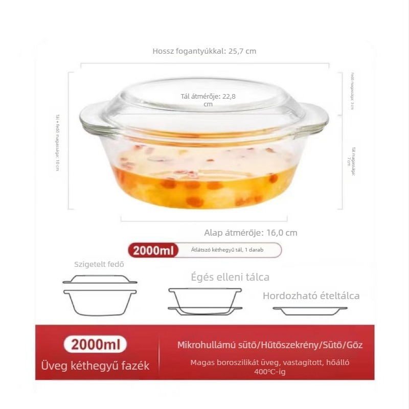Üvegtál fedővel, speciális edénytányér mikrohullámú sütőben való melegítéshez, magas hőmérsékletnek ellenálló háztartási mosogató, nagy levesestál, tojásleves, párolt tojástál
