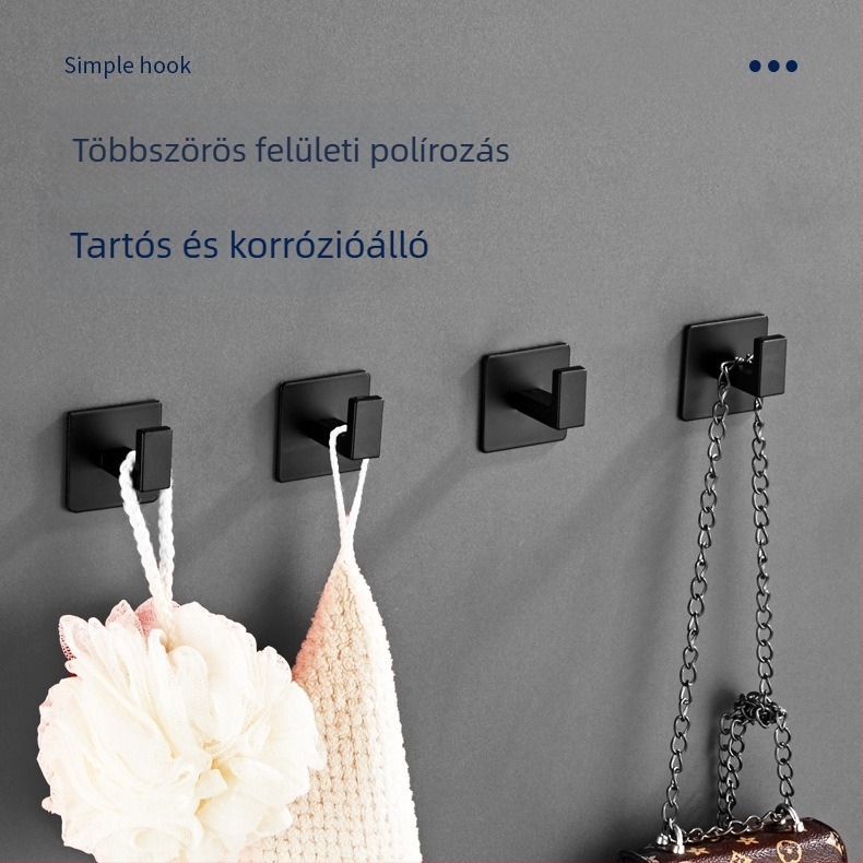 Fekete, ütésmentes, egyszerű ruhásszekrény-akasztó, fürdőszobai kombináció, egyetlen akasztó, fali ruhaakasztó, kabátakasztó, törölközőakasztó