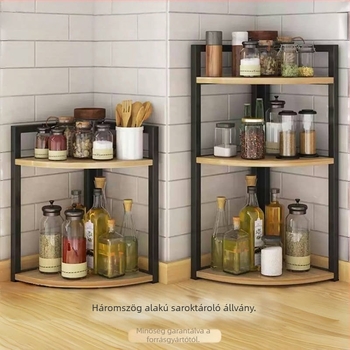 Konyhai saroktároló állvány, pult, háromszög alakú fűszertartó rendező, fúrás nélküli fali sarokállvány, állvány