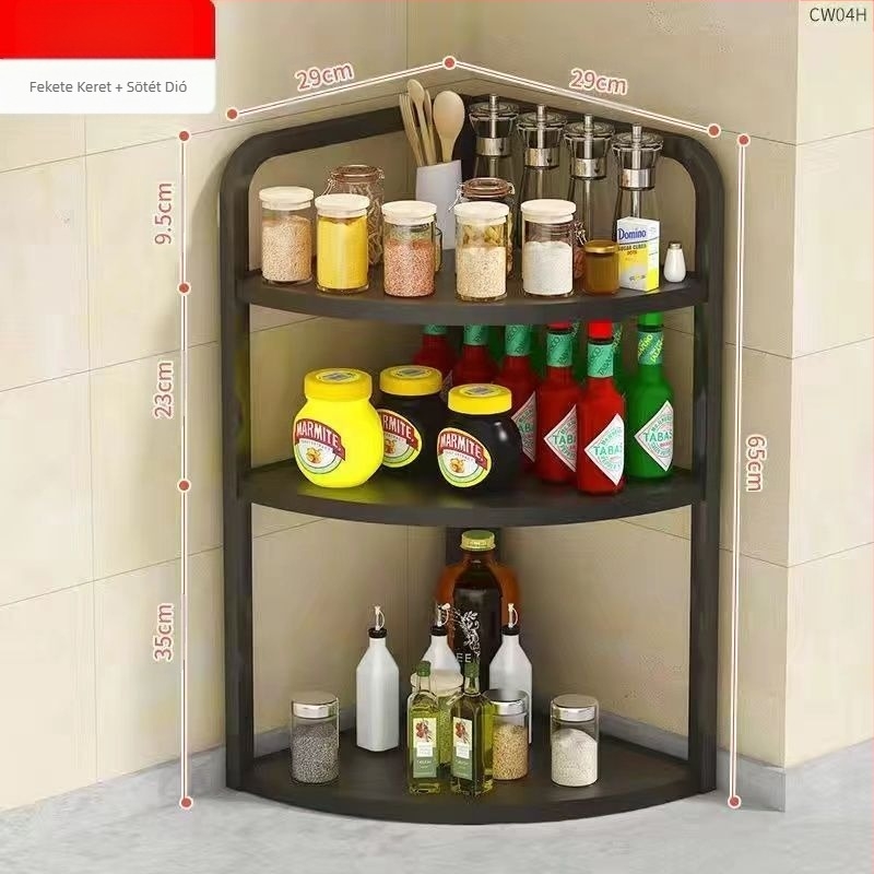 Konyhai saroktároló állvány, pult, háromszög alakú fűszertartó rendező, fúrás nélküli fali sarokállvány, állvány